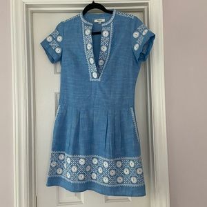 Madewell Chambray Denim Embroidered Dress XS